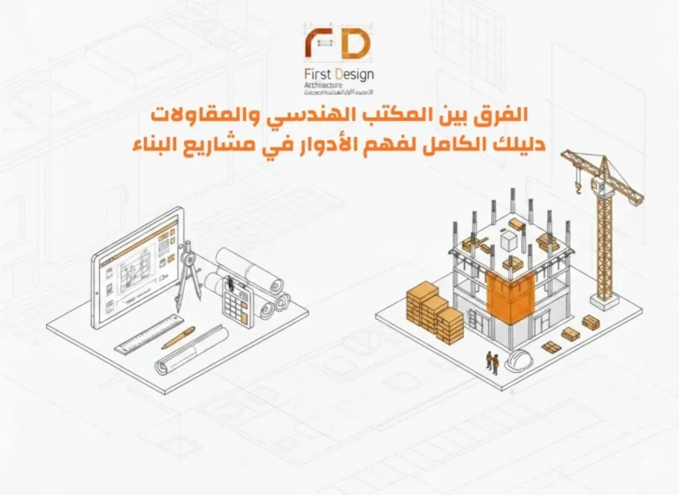 الفرق بين المكتب الهندسي والمقاولات دليلك الكامل لفهم الأدوار في مشاريع البناء